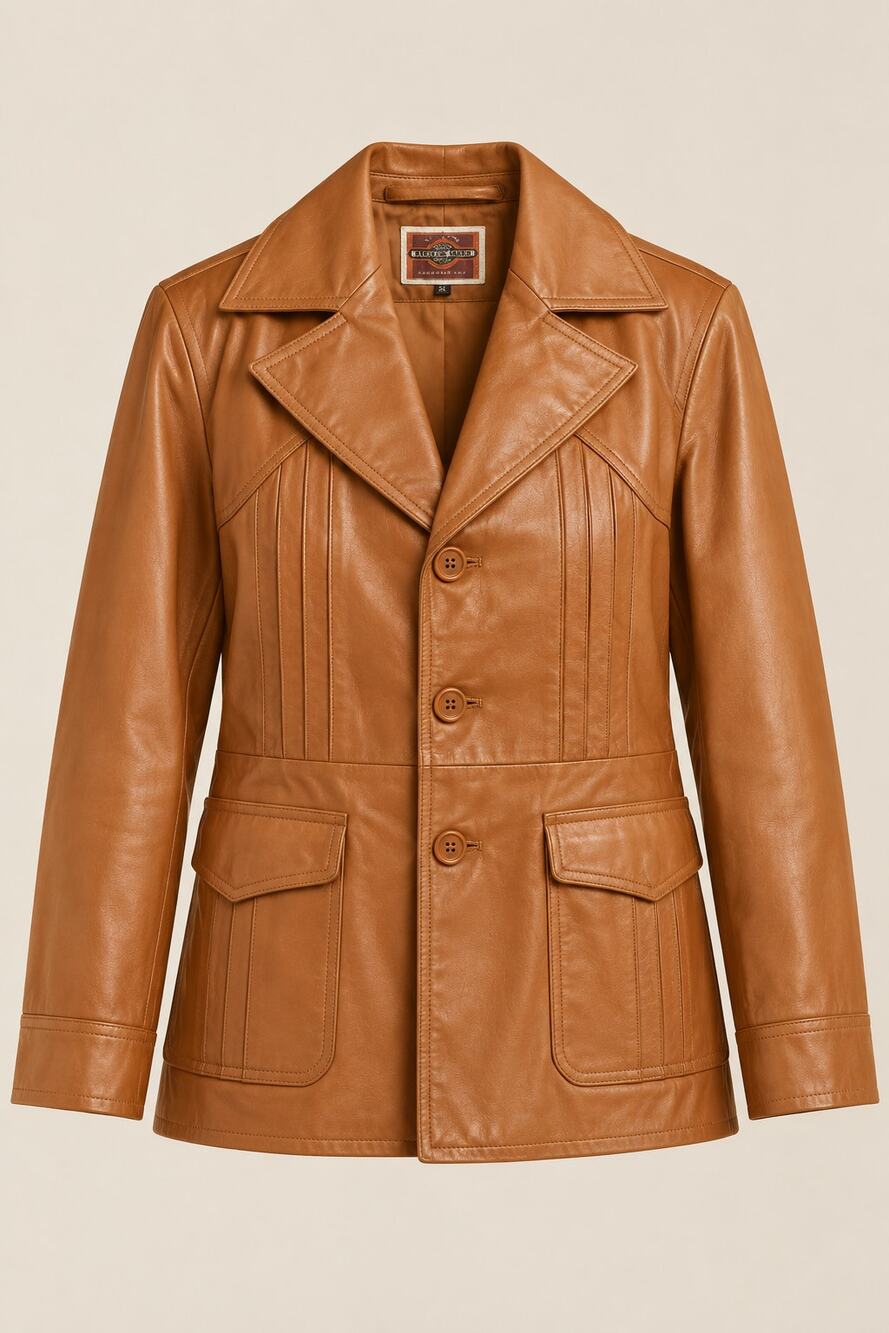 Vintage 70s Pioneer Wear Cognac Leather Western Blazer Jacket Pleated Size 40 M